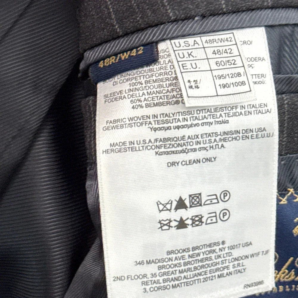 Brooks Brothers 1818 Regent Blazer Mens 48R Grey Pinstripe Wool Estrato USA